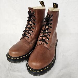 Dr. Martens Air Wair 1460 Serena Boots Womens US 7 Faux Fur Lined Lace Up Cognac